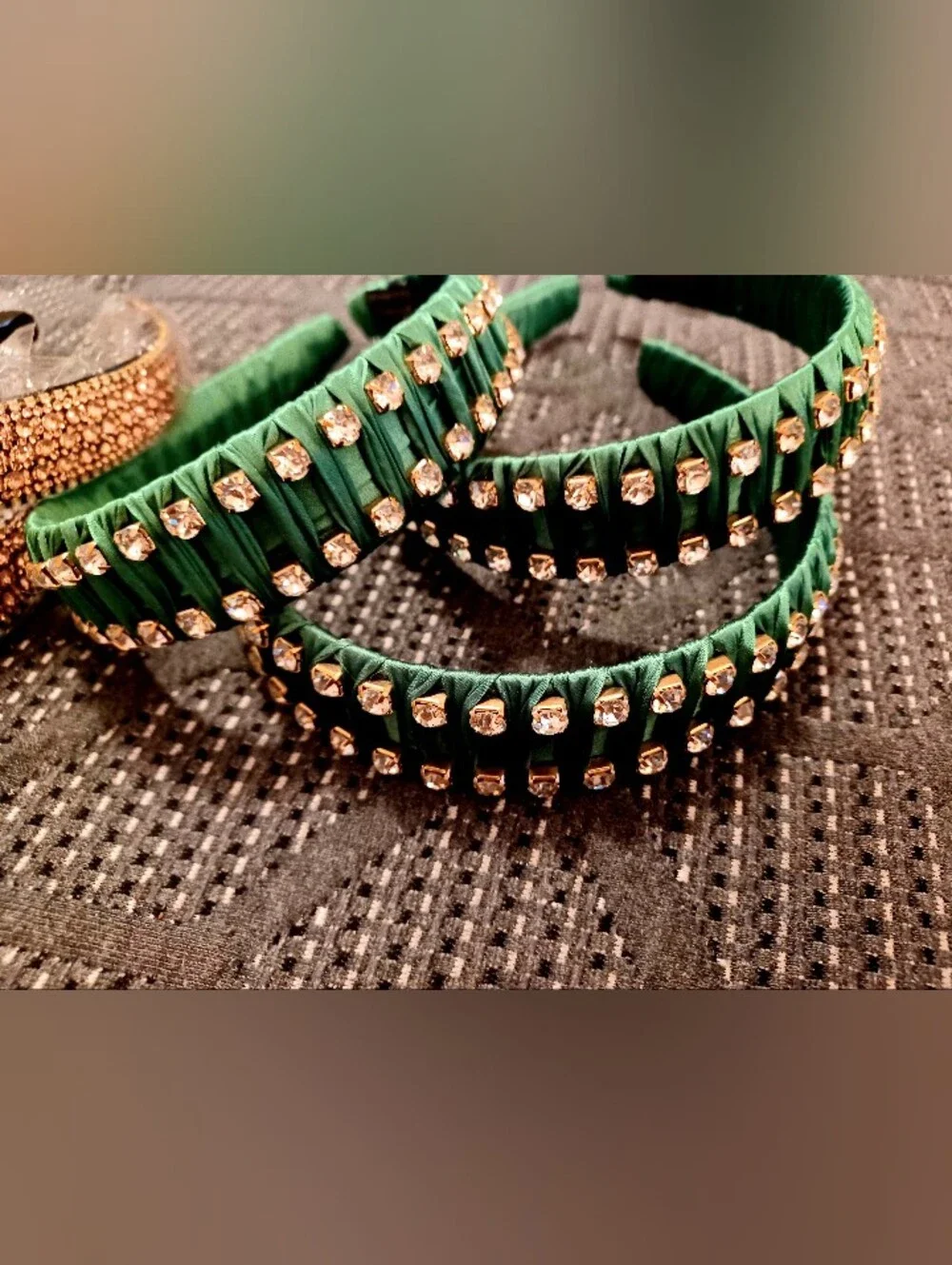 7 Rhinestone Headbands green & pink jeweled Head Band for Hair adult or child